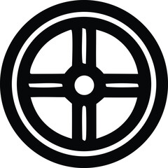 Obraz premium A striking black and white geometric symbol featuring a central circle intersected by four thick lines within a larger concentric circle