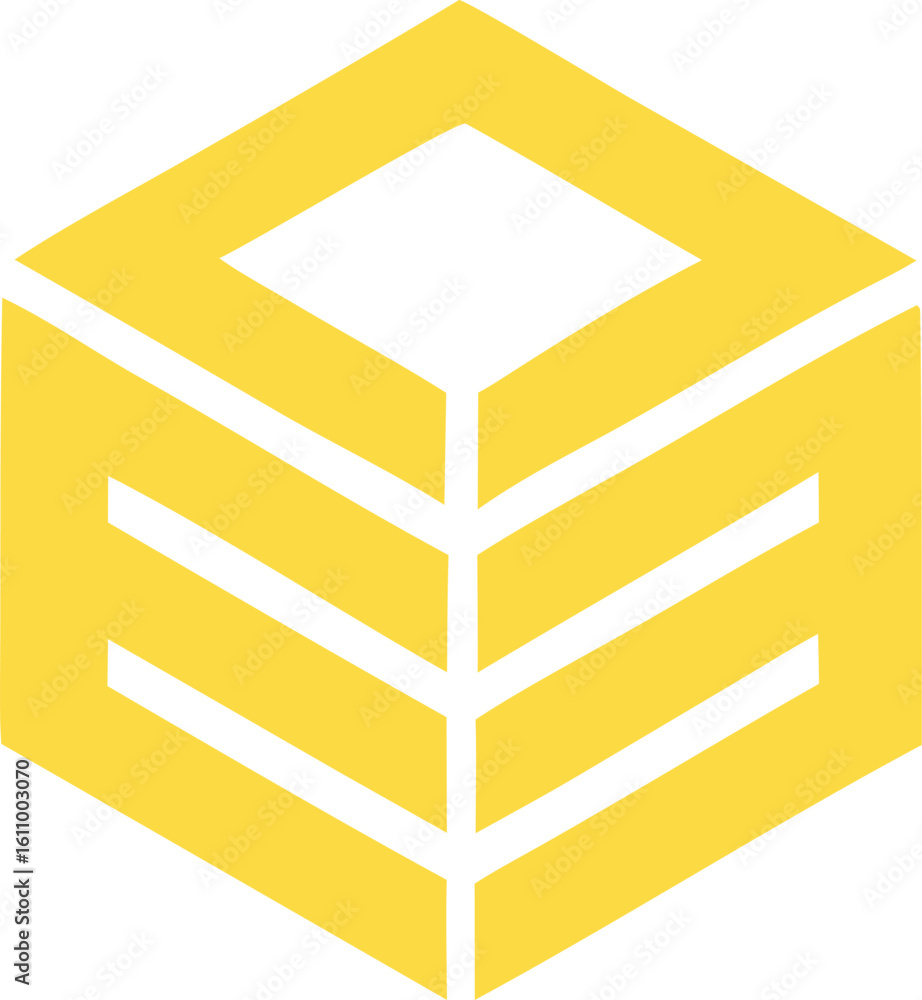 Aufkleber abstract geometric design featuring a stylized golden yellow cube with white lines forming a plant l