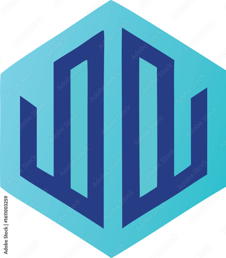 Aufkleber geometric abstract logo design featuring interlocking blue lines forming a stylized monogram on a cy