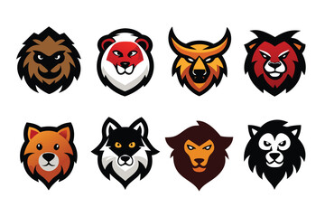 Vector art of various animal mascot logos on a white background