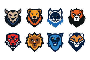 Vector art of a collection of fierce animal mascot logo designs isolated on white background