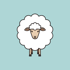 Obraz premium Simple illustration of a sheep with white wool on a light blue background.