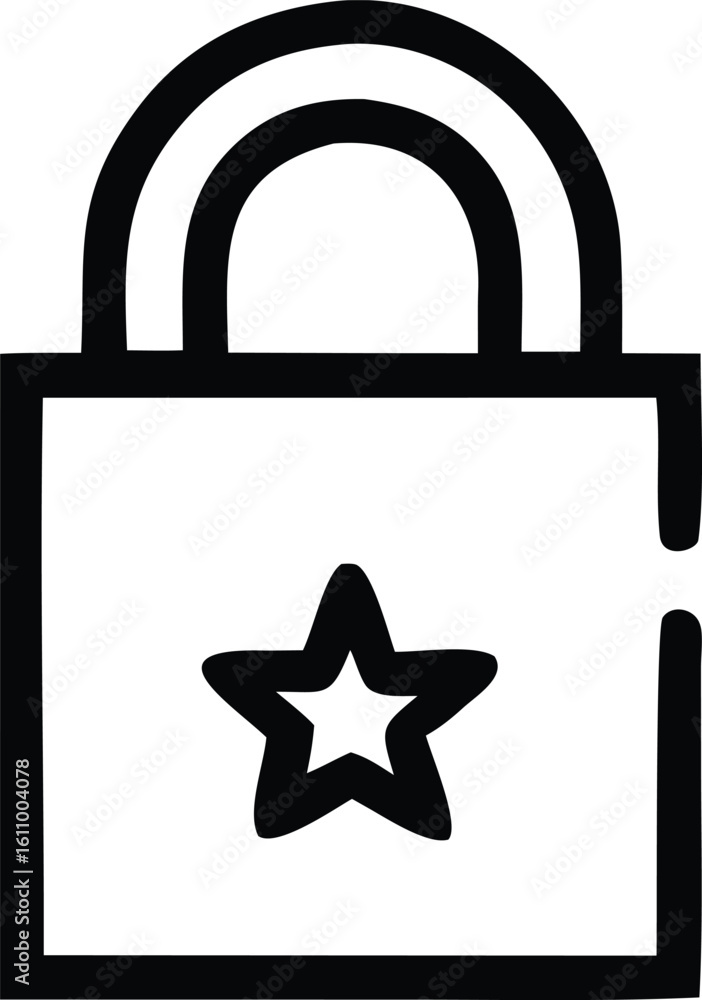 Poster simple outline icon of a padlock with a star inside representing security protection and favorite st