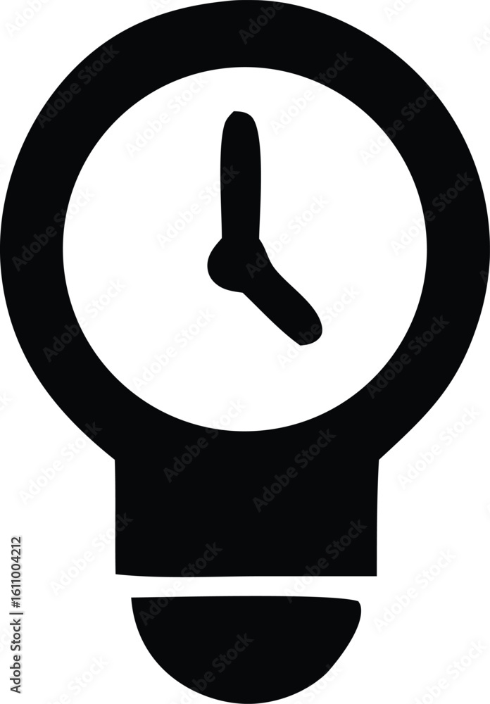 Poster a stylized black and white icon representing a clock face with a lightbulb base symbolizing time and