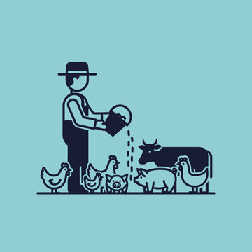 farmer feeding animals blue background clip art preview