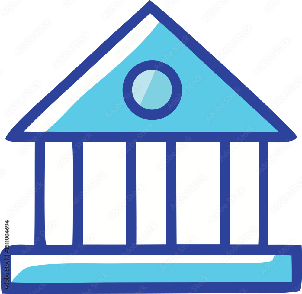 Aufkleber simple stylized icon of a blue and teal classical building with columns and a pediment