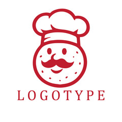 Stylized red and white logo featuring a chef’s face shaped like a bakso, wearing a chef hat, with elegant cursive text below.