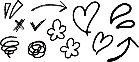 A hand-drawn set of symbols, shapes, icons, and clip art. Vector Illustration isolated on a transparent background.