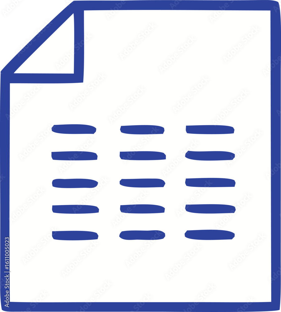 Poster simple blue hand drawn icon representing a spreadsheet or document with rows and columns