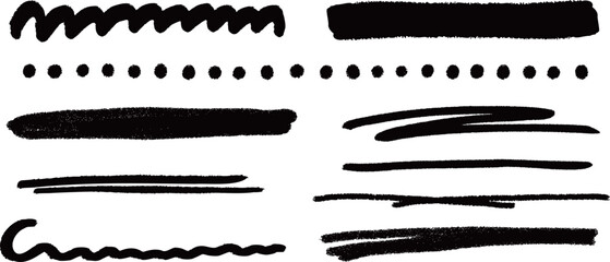 A hand-drawn set of various line shapes. Vector Illustration isolated on a transparent background.