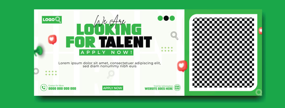 Modern green and white job recruitment banner design template for companies