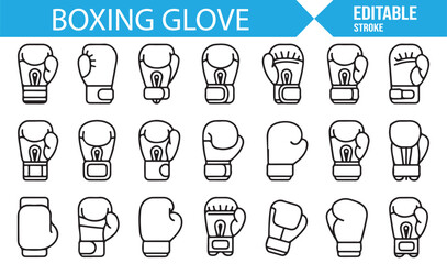 Various Boxing Gloves Icons Representing Punching, Fighting, and Sports