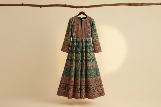 Beautiful Indian traditional outfit with intricate embroidery and vibrant colors ideal for ethnic fashion cultural clothing materials
