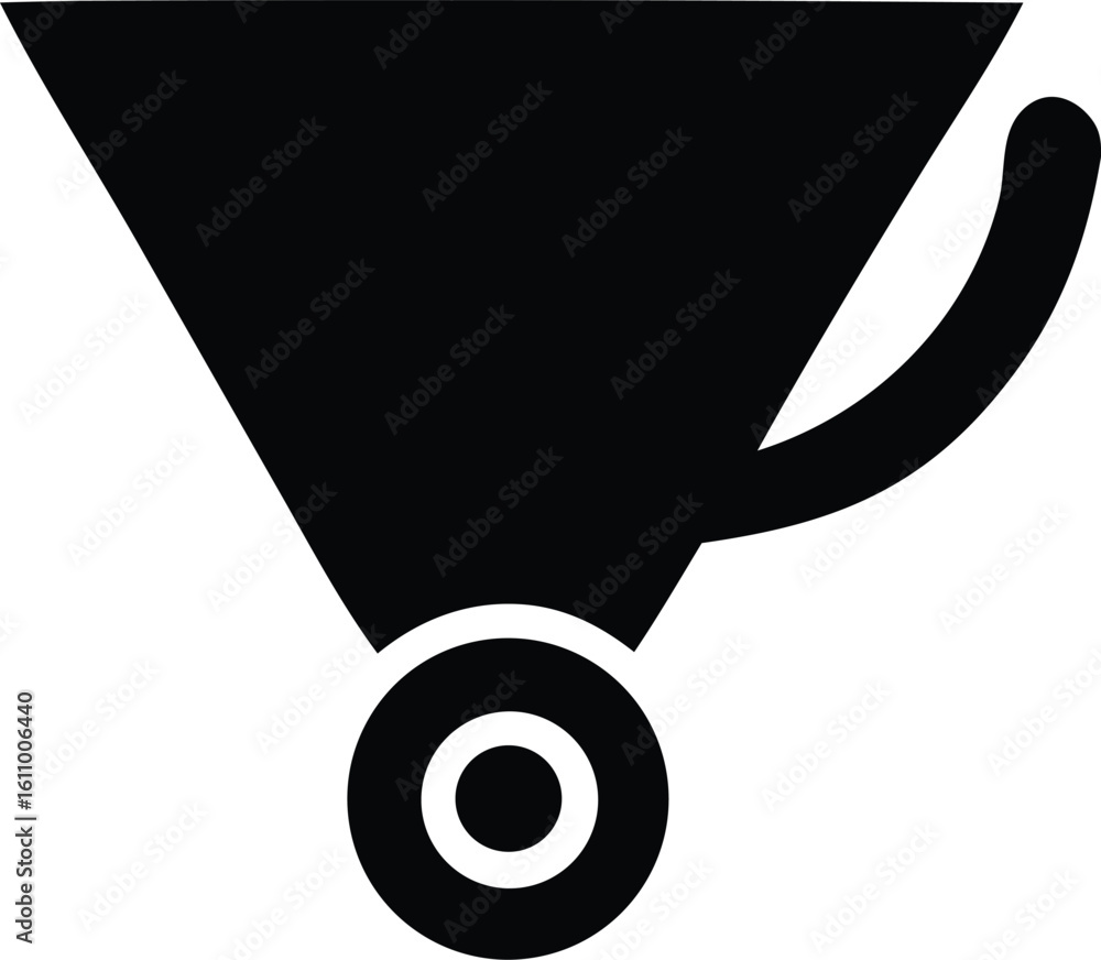 Poster a stark black silhouette of a funnel with a curved handle and a circular base symbolizing filtering 