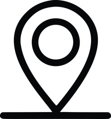 Simple black and white outline of a map pin icon with a circular inner marker symbolizing location and navigation