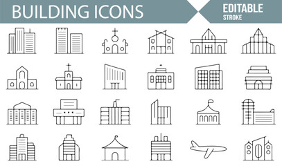 Residential, Commercial, and Religious Building Icons for Architecture Projects