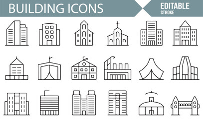 Building Structure Icons Set for Residential, Commercial, and Industrial Use