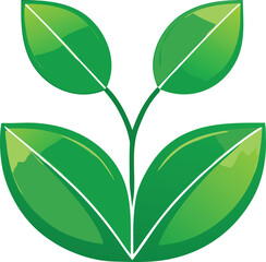 Vibrant green leaves unfurling from a central stem symbolizing growth nature and fresh beginnings in a clean graphic design
