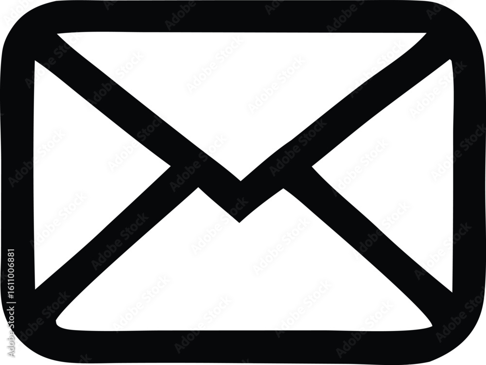 Poster simple black outline of an envelope icon representing communication and correspondence on a white ba