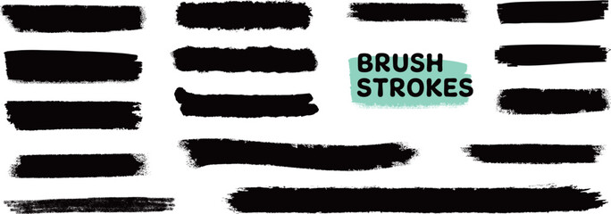 A set of hand-drawn, variously bold brushstrokes. Vector illustration isolated on a transparent background.