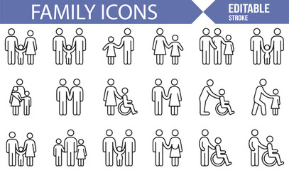 Parent-Child and Family Relationship Icons Set for Love and Bond