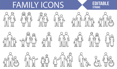 Family Group Icons for Siblings, Parents, and Children Relationships