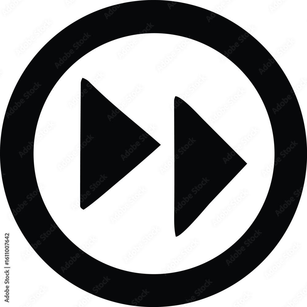 Aufkleber a bold black circular icon featuring two distinct forward pointing triangles symbolizing fast forwar