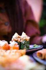 Assorted Gourmet Sushi Platters with Chopsticks – Japanese Cuisine Presentation
