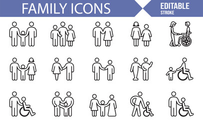 Icon Set for Family Relationships, Parents, and Siblings