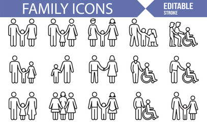 Icons of Parents, Children, and Family for Relationship and Bond Representation