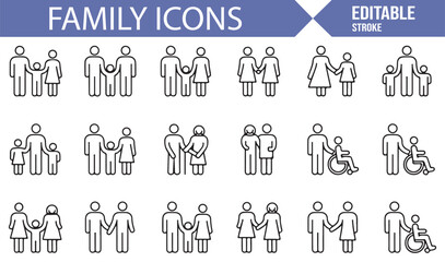 Set of Family Icons for Depicting Parent-Child Relationships and Love