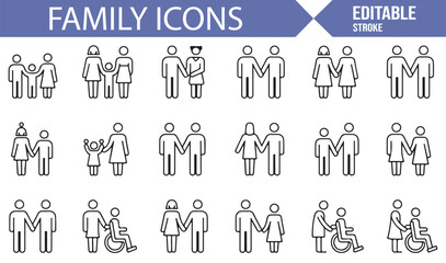 Family Icons Set Featuring Parents, Children, and Siblings