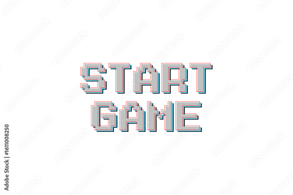 Poster start game. pixel art. 8 bit game. retro game. for game assets. on white background.