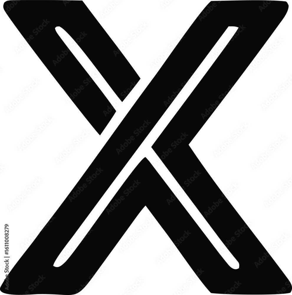 Poster bold black intersecting lines forming a stylized x shape with a clean white background and subtle te