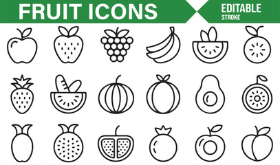 Tropical and Organic Fruit Icons for Food, Diet, and Nutrition Themes