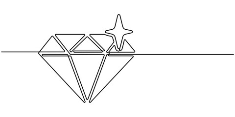 Diamond stone one continuous line drawing, for investment and business purposes. Continuous Line Drawing of Diamond Icon. Line art jewelry concept banner. Vector illustration