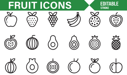 Set of Various Fruit Icons for Garden, Farm, and Food Designs