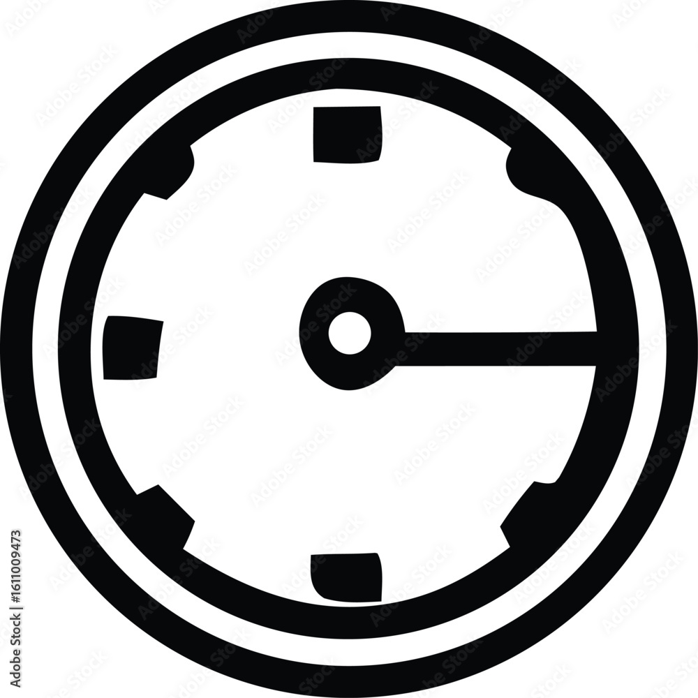 Poster simple black and white icon of a clock face with a single hand indicating time representing a measur