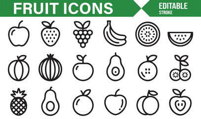 Fruit Icons Set Representing Different Fresh Fruits for Nutrition and Diet