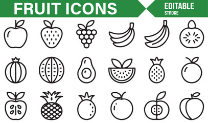 Various Fruit Icons for Representing Fresh, Organic, and Healthy Foods