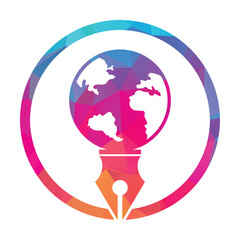 Pen nib and globe logo vector. Institutional and educational vector logo design.