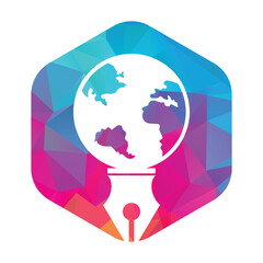 Pen nib and globe logo vector. Institutional and educational vector logo design.