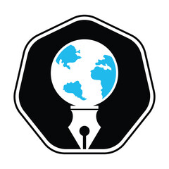 Pen nib and globe logo vector. Institutional and educational vector logo design.