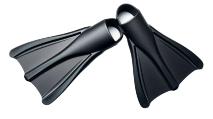 Two black diving fins isolated on transparent background