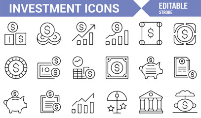 Collection of Financial and Investment Icons for Planning and Growth