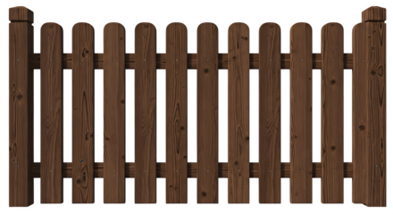 A straight on view of a brown wooden fence on black background    .ai generative, transparent background, white background. isolated on white background