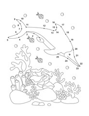Ichthyosaurus (Solved) Connect the Dots Activity Page for Kids – Fun Dot to Dot Dinosaur Puzzle
