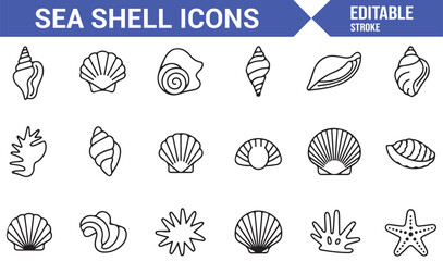 Icons Representing Ocean Creatures, Shells, and Starfish