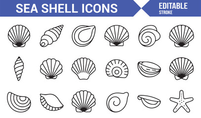 Collection of Shell and Marine Life Icons for Ocean and Beach Designs