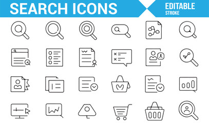 Set of Search Icons for Business, Document Search, and Exploration